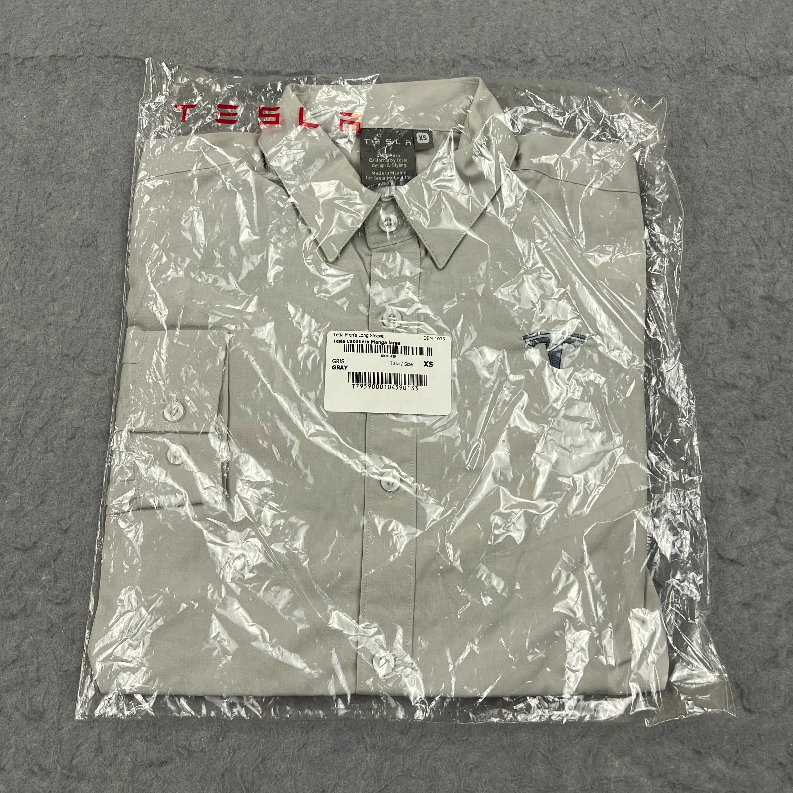 New Tesla Motors Shirt Men's Xs Gray Long Sleeve Embroidered Button Up Uniform